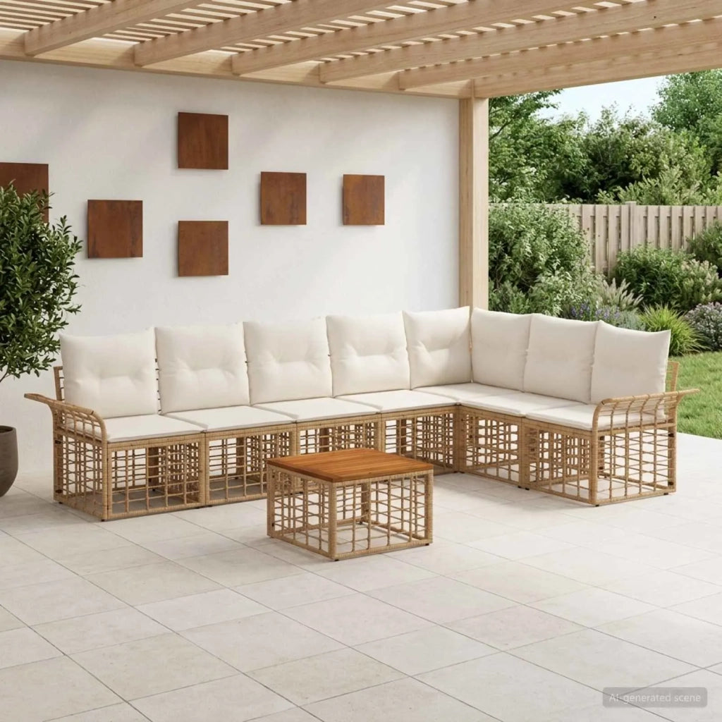Set di divani da esterno 8 pcs Naturale e Bianco Crema 3437698