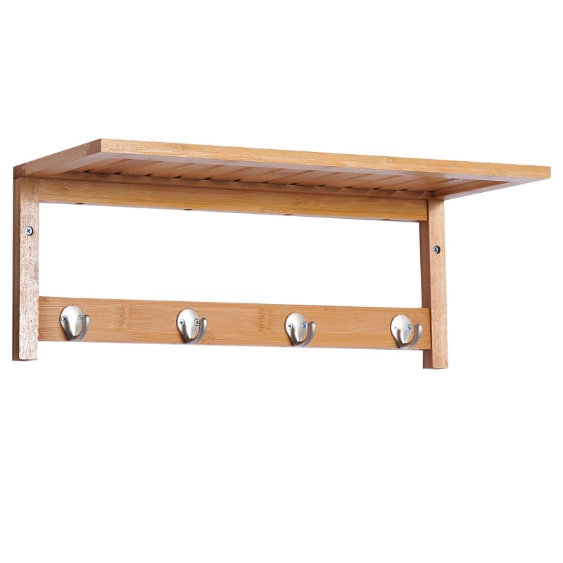 APPENDIABITI DA PARETE CON RIPIANO E 4 GANCI 50 x 16 x 17,5 cm Bamboo Naturale