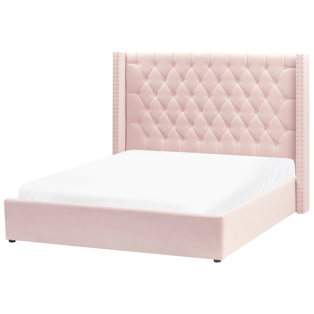 Letto contenitore velluto rosa pastello e argento 160 x 200 cm glamour elegante