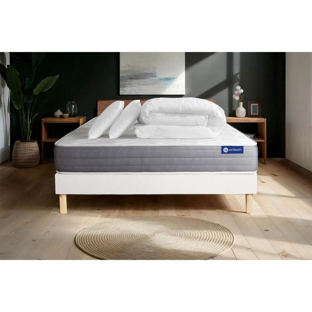 Pacchetto letto completo - Materasso 180x200cm + Box spring con doghe (kit) + 2 cuscini + Piumino - Actiflex Dream
