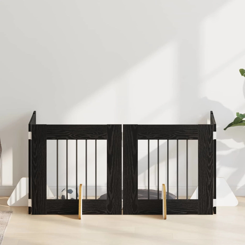 Cancello per cani con supporti 4 pz Rovere Nero 60 x 60 cm CFW1508021