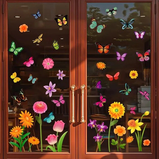 Stickers per fiori e farfalle 81 pezzi Autoadesivi, doppia faccia, adesivo statico, riutilizzabili, decorazione perfetta per finestre in primavera e estate