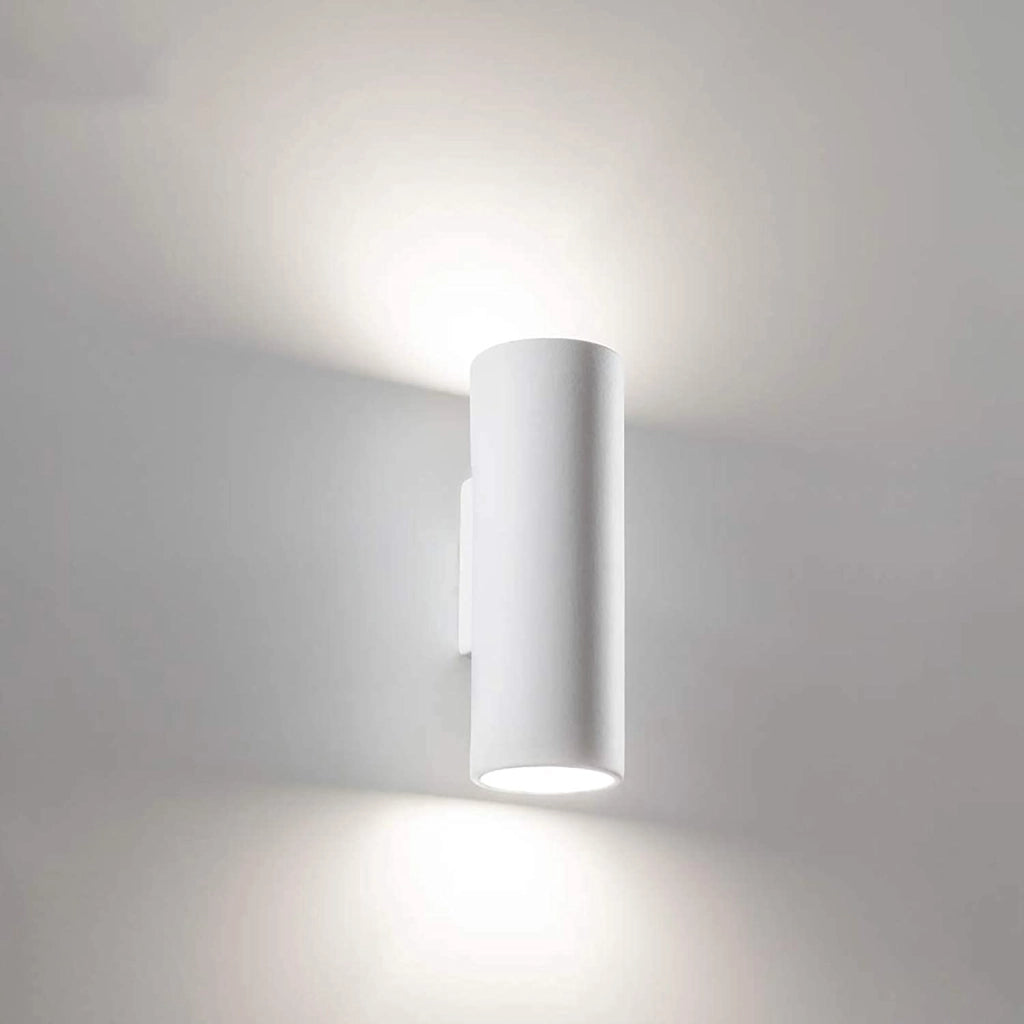 Applique in gesso design moderno a biemissione con doppio attacco per lampadine GU10 forma cilindrica