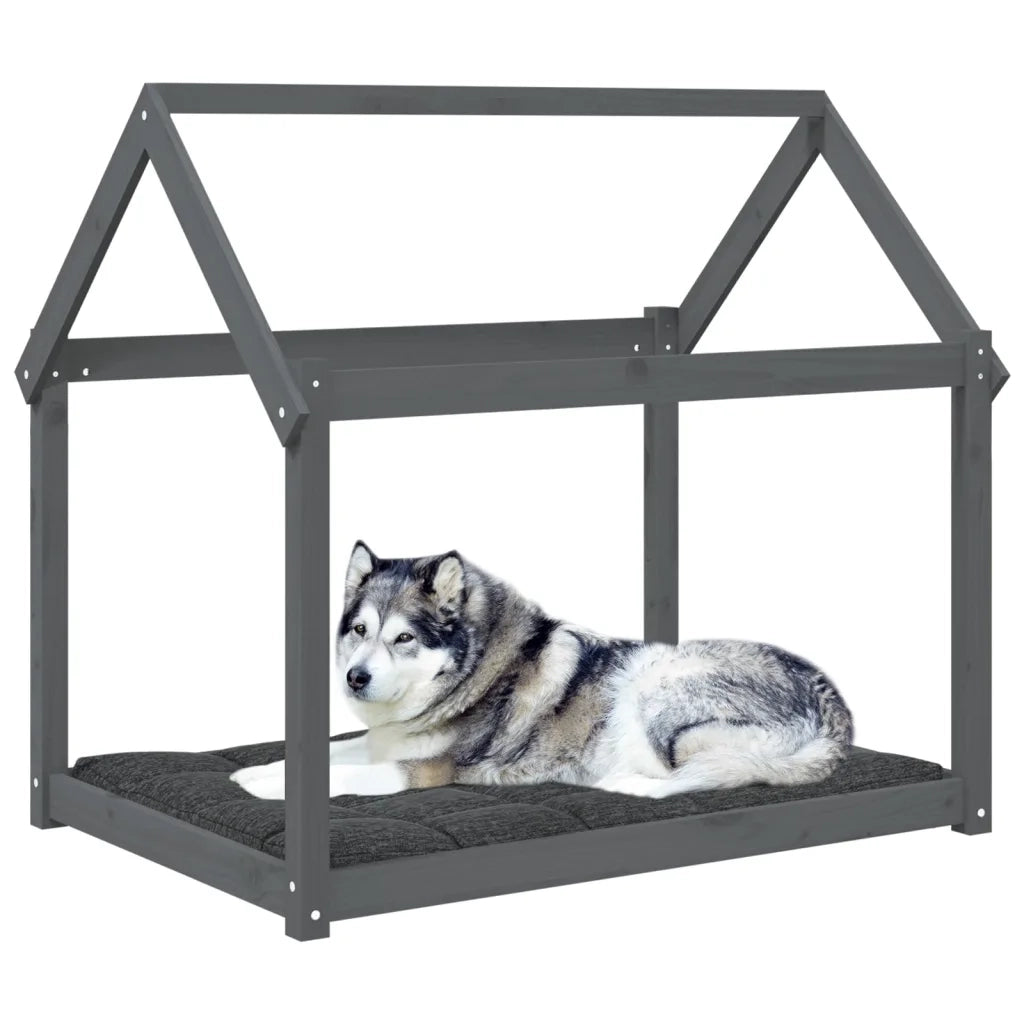 Cuccia per Cani Grigia 111x80x100 cm in Legno Massello di Pino 822219