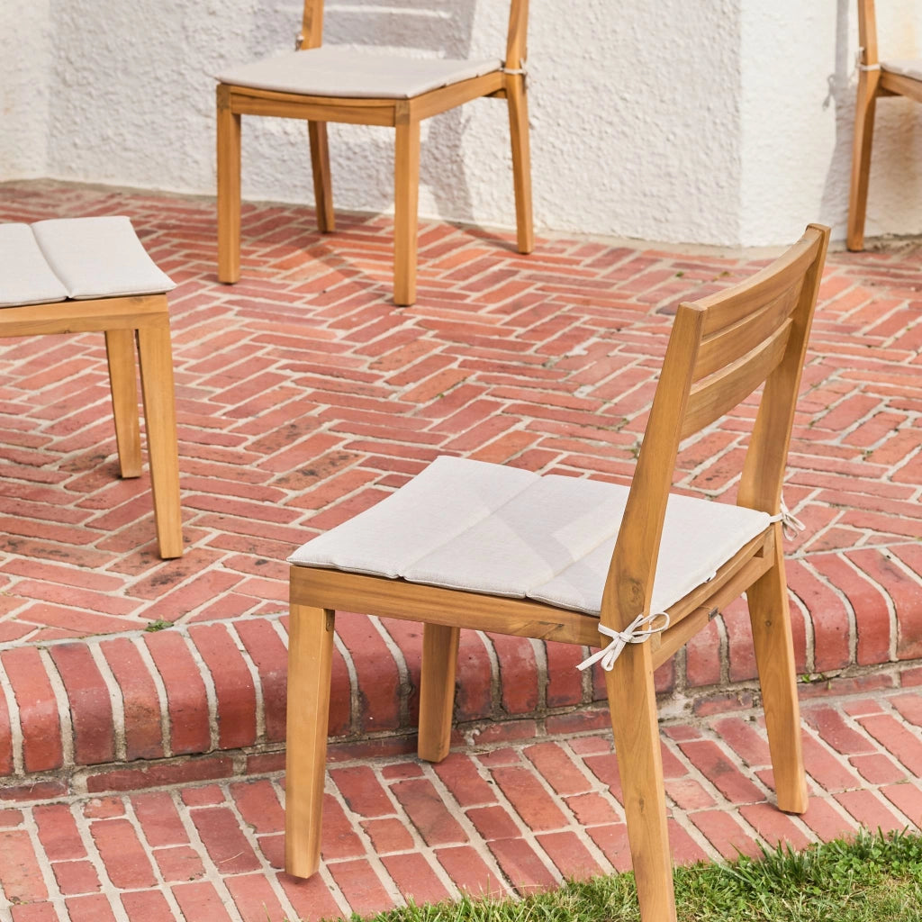 Set 4 sedie da giardino in legno di acacia con cuscino, beige