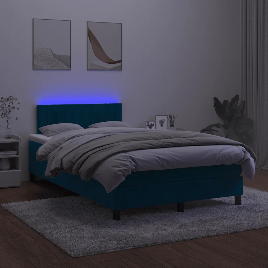Letto a Molle con Materasso e LED Blu Scuro 120x200cm