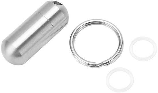 Fiaschetta da Medicinali Portatile - Contenitore per Capsule/Sostegno per Chiavi - Acciaio Inossidabile - Imbottito Acqua - Leggero - Lunghezza Totale 46 mm