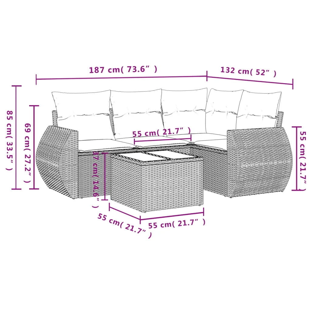 Set Divani da Giardino 5 pz con Cuscini in Polyrattan Nero 3221315
