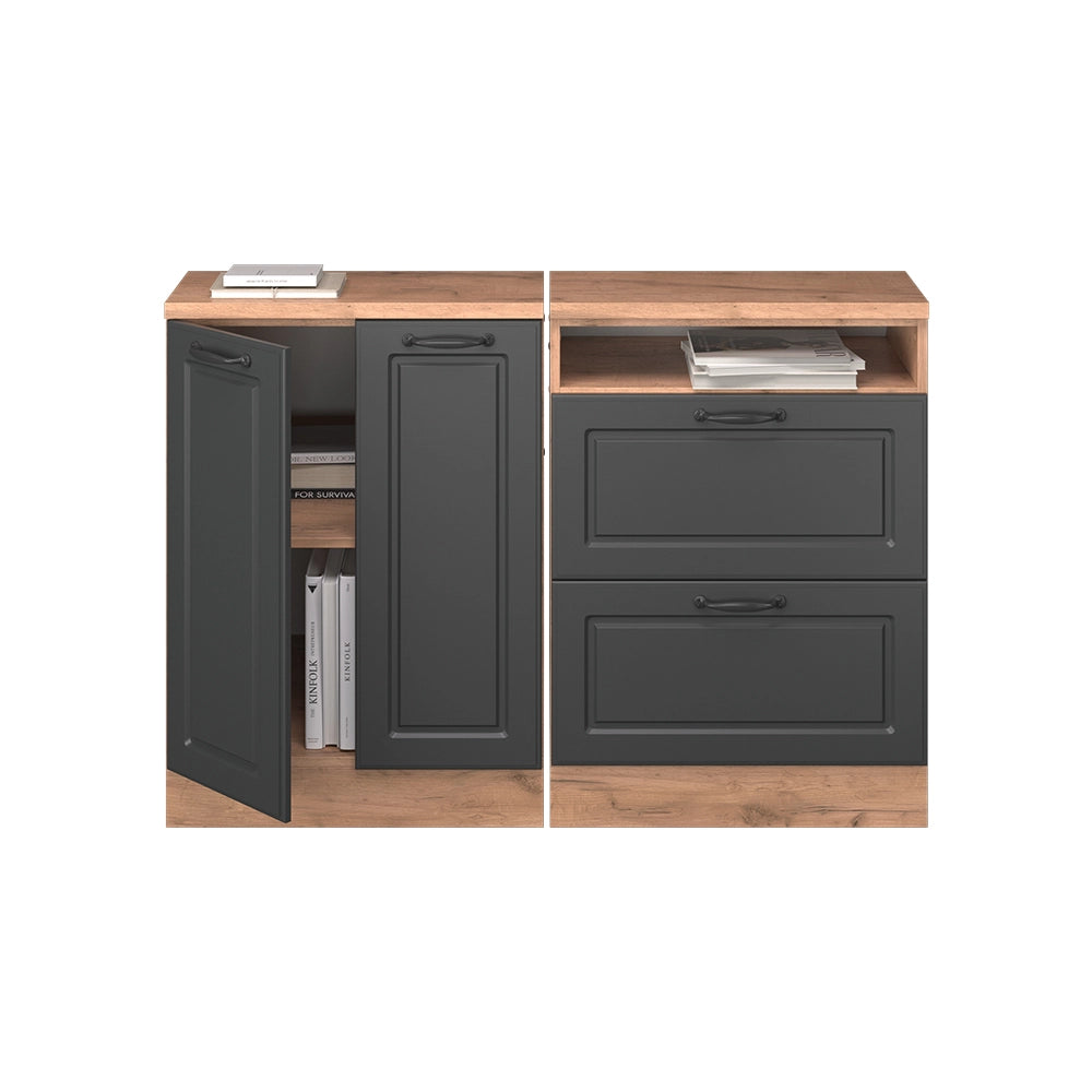 Mobile cucina sottotetto R-Line Antracite rustico/Rovere dorato 120 cm Set di 2 carcasse armadio profondità 60 cm Vicco