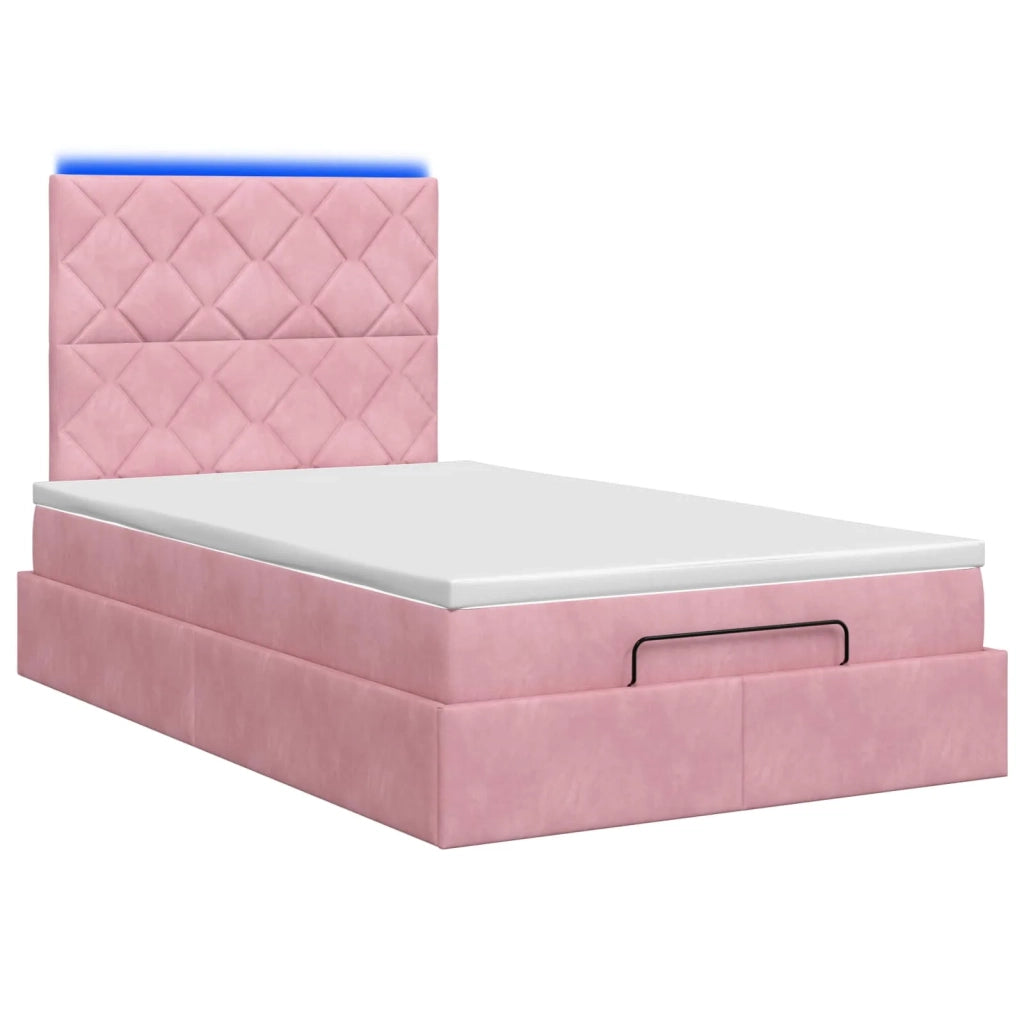 Letto Ottomano con Materasso e LED Rosa 120 x 200 cm Velluto 3458372