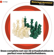 Set di scacchi in plastica 32 pezzi - colore verde/bianco - base in vinile - completo per giochi strategici