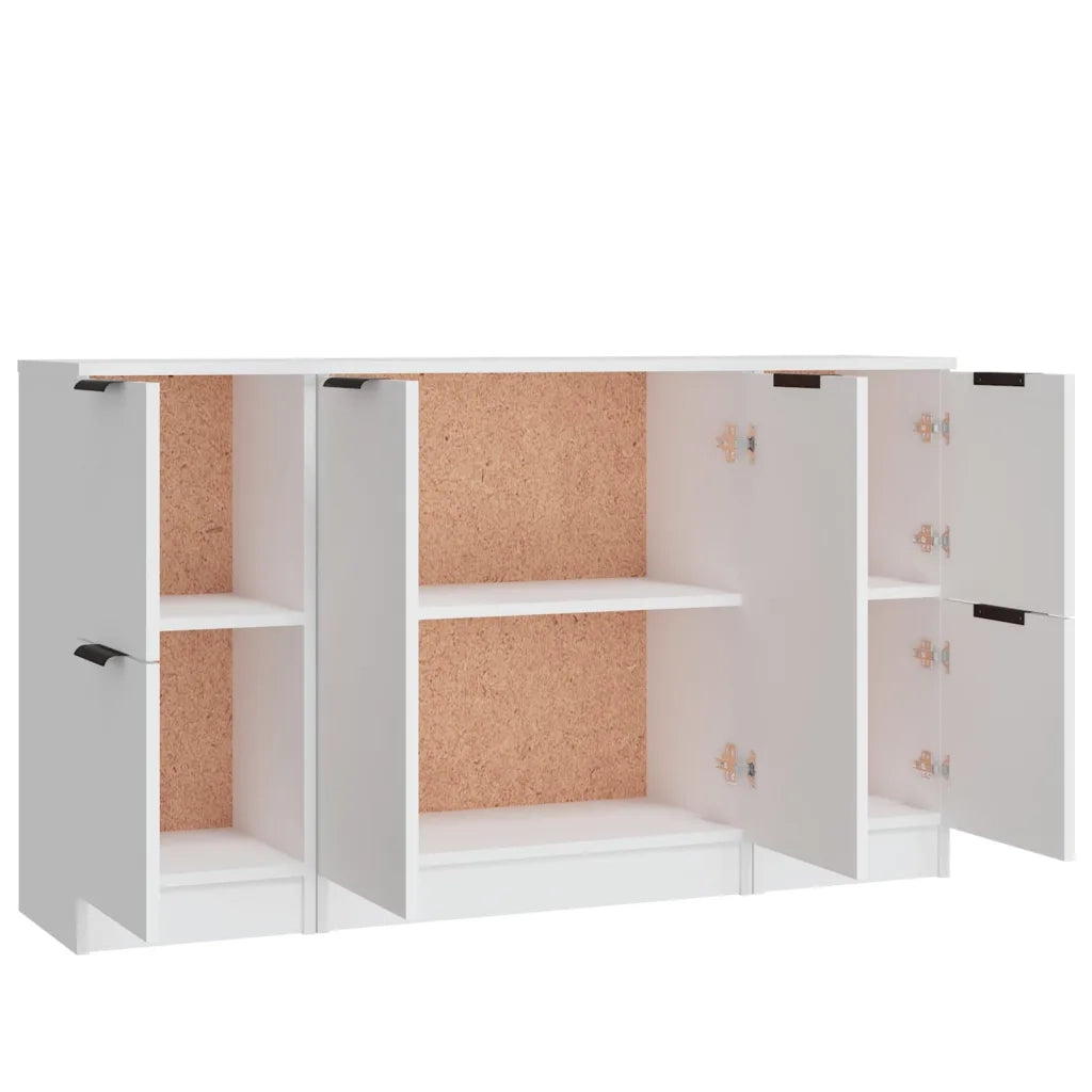 Credenze 3 pz | Madia | Buffet da pranzo | Armadio da pranzo Bianco in Legno Multistrato