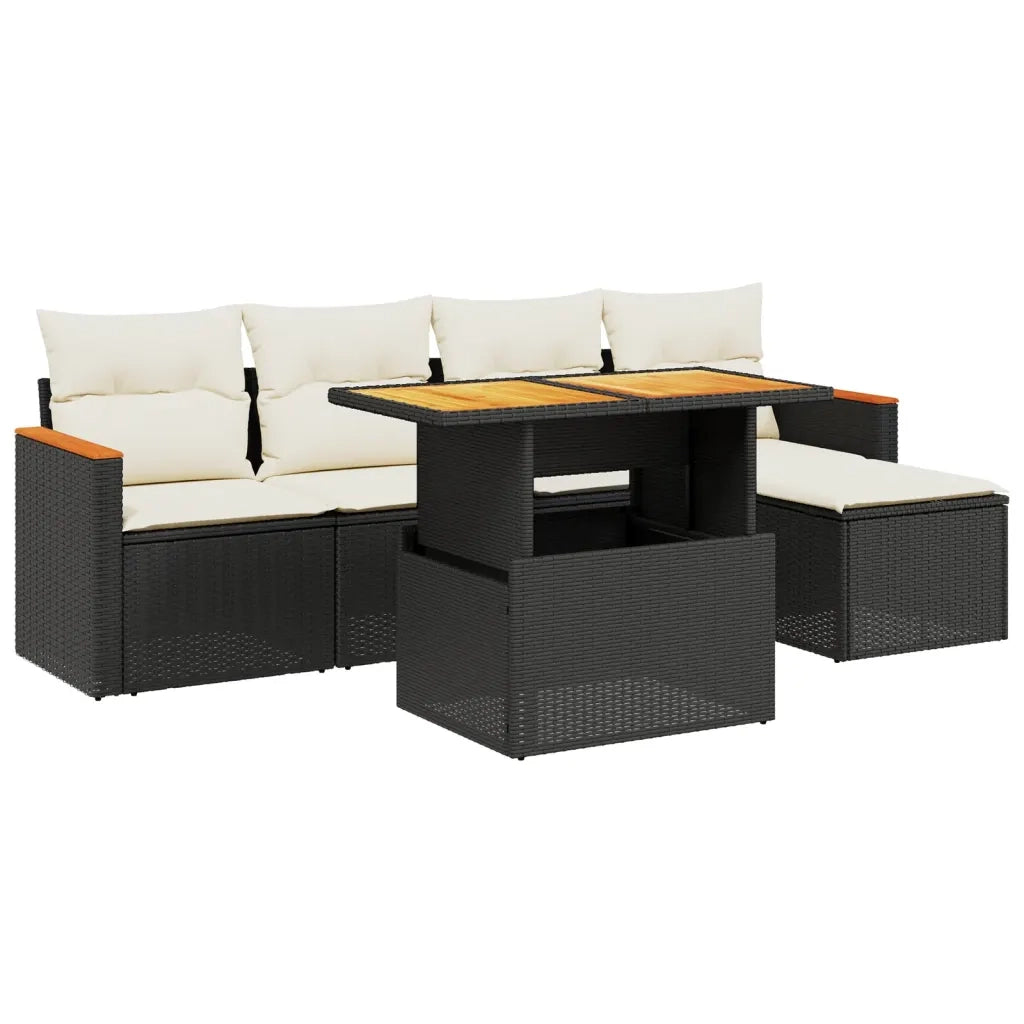 Set Divano da Giardino 6 pz con Cuscini Nero in Polyrattan 3276031