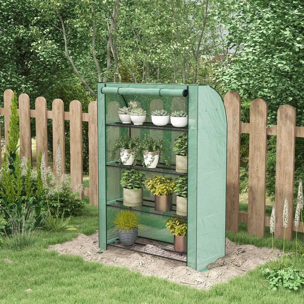 Serra 4 livelli con copertura in PE rinforzato ¨C zephmum ¨C verde 120x50x170 cm