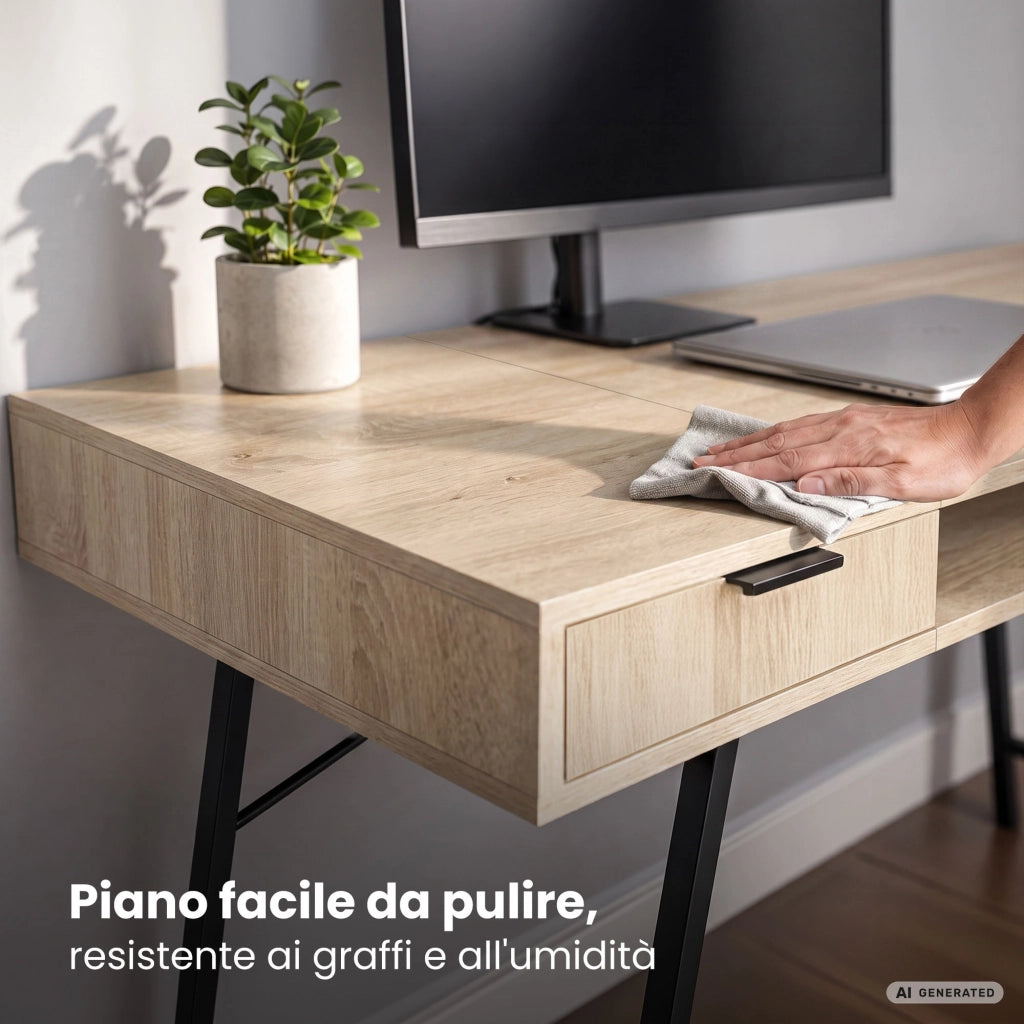 Scrivania industriale per computer Rovere Sonoma ARDEN 120 cm 2 cassetti 1 ripiano gambe nere