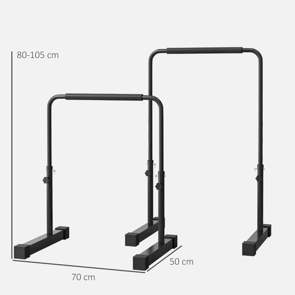 Dip Bar regolabile in altezza 80-100 cm, struttura in acciaio, base stabile con piedini antiscivolo, nero