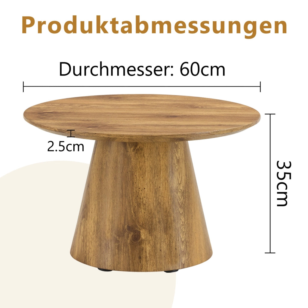 Tavolino da caffè rotondo in MDF effetto legno; ? 60 cm; altezza 35 cm