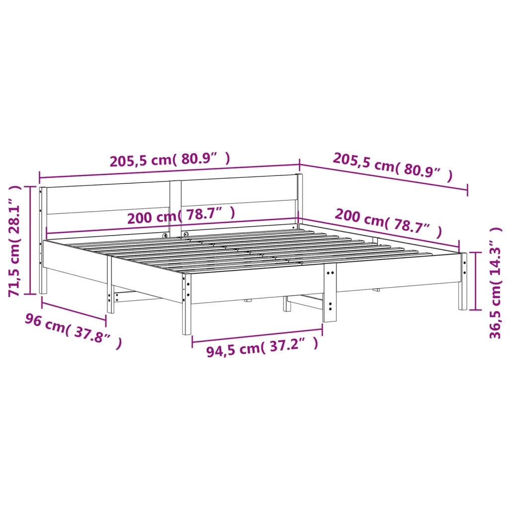 Giroletto senza Materasso Bianco 200x200 cm Legno Massello Pino 3216210