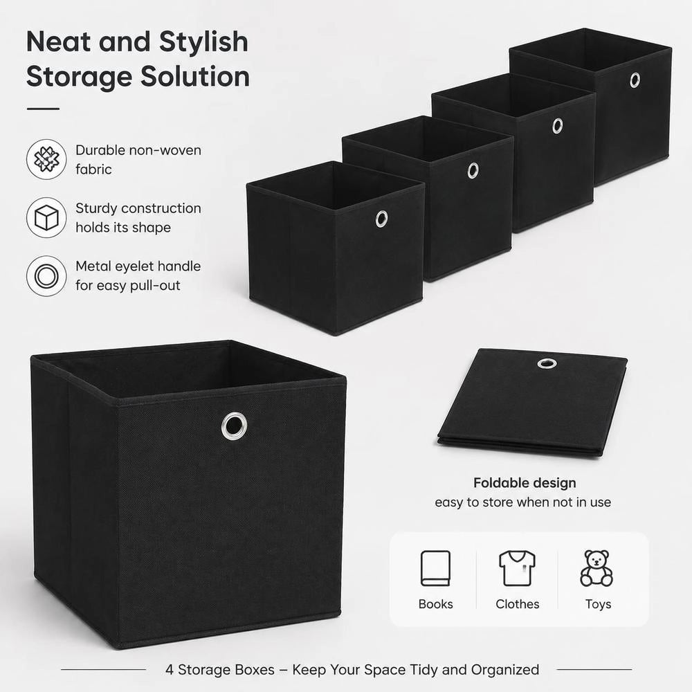 Storage Boxes, 4 Pieces, Non-woven Fabric, 28x28x28 Cm, Black