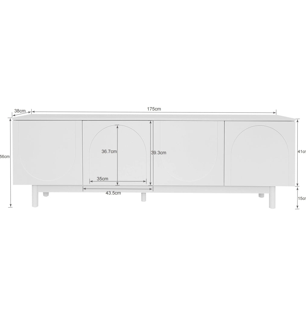 Mobile TV ULEVR 175x38x56 cm con 4 ante push-to-open e ripiani regolabili, bianco