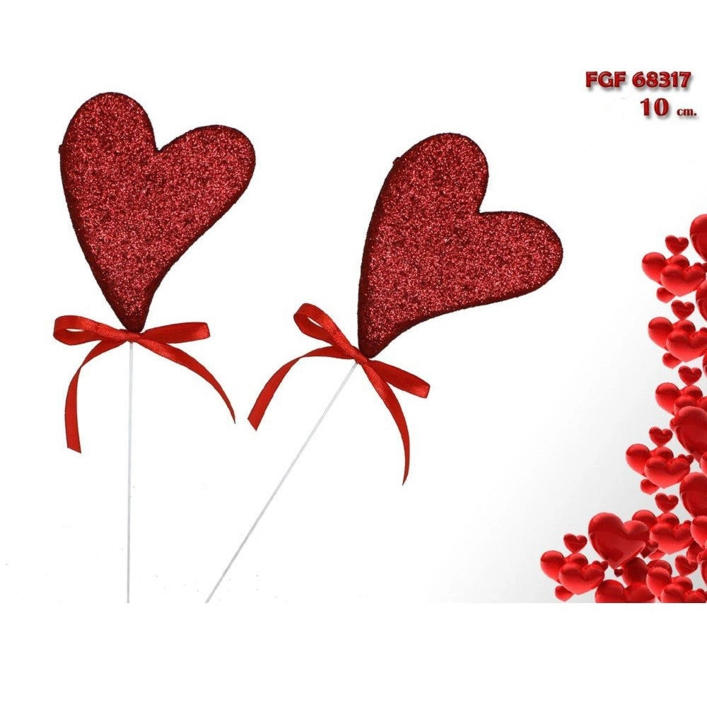 Trade Shop - Set 4pz Cuori Polistirolo Glitterati Spillone Con Stand 10cm San Valentino 68317 -