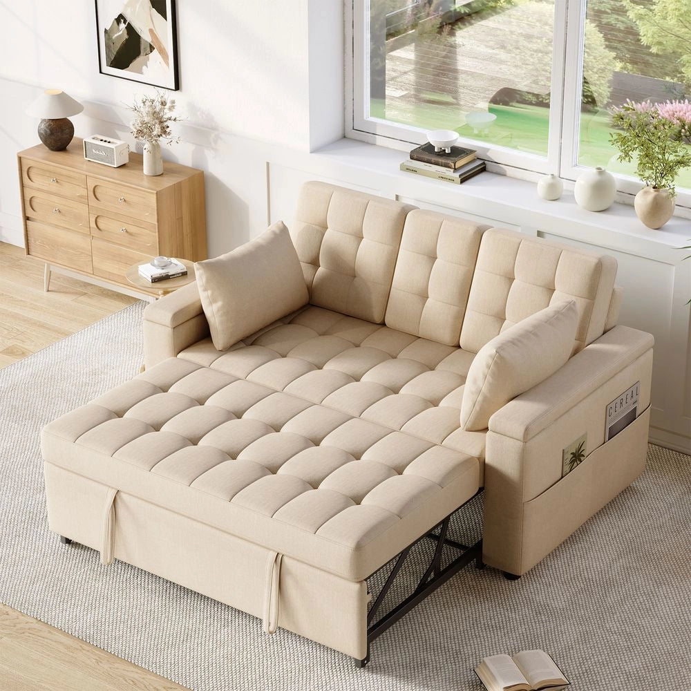 Divano letto 2 posti - Xylo - Schienale regolabile, con ripostiglio, beige