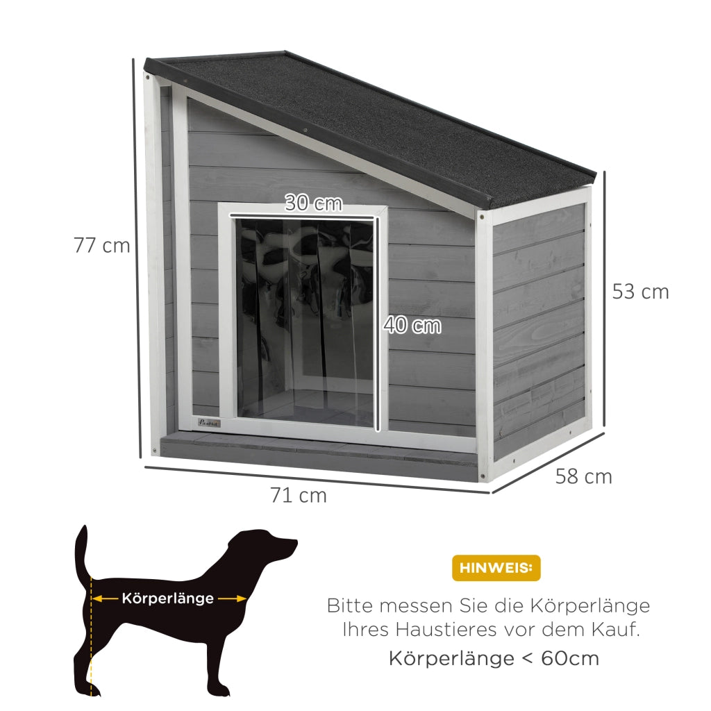 Cuccia per cani ¨C Minimal ¨C Legno massello, tetto in asfalto, 71x58x77 cm, grigio e bianco