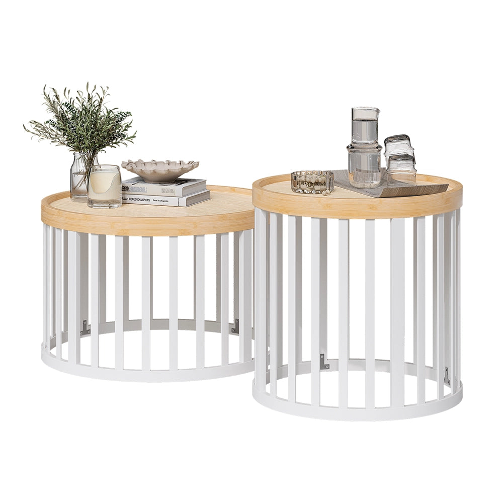 Tavolino da divano Enara Bambù/Bianco 50.5 x 50.5 cm, con 2 parti Vicco