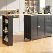OKWISH Mobile Bar con 2 Ante 3 Cassetti e 3 Ripiani, Girevole a 360° e con Ruote, per Cucina e Sala da Pranzo, Nero
