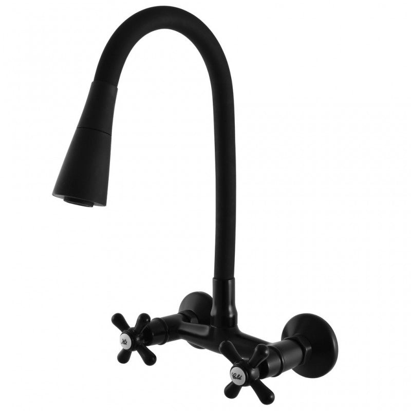 MORAVA RETRO miscelatore flessibile per lavello a parete in memory foam in ottone nero opaco