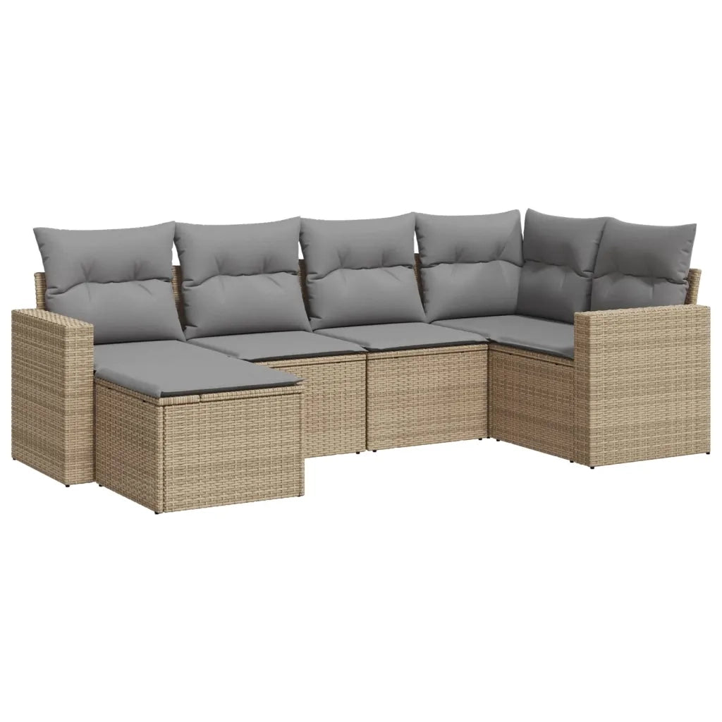 Set Divano da Giardino 6 pz con Cuscini Beige in Polyrattan 3219249