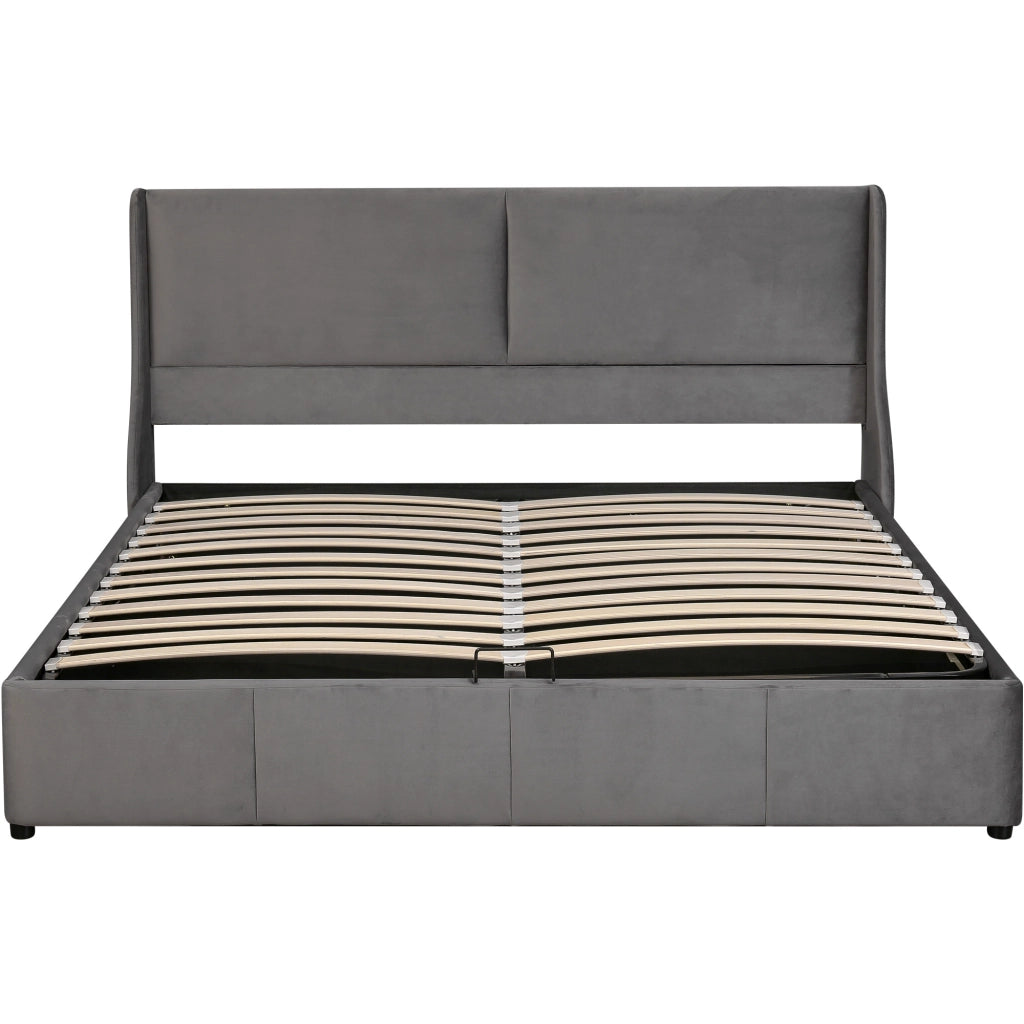 Letti contenitori 180x200 cm; contenitore idraulico; velluto grigio (Senza materasso)