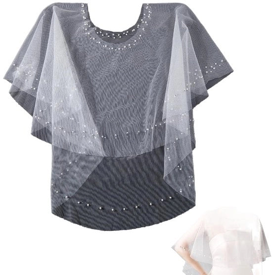 Sposa con Perle - Sposa Wrap - Festa di Matrimonio - Decorato con Cristalli - 60x50 cm - Bianco