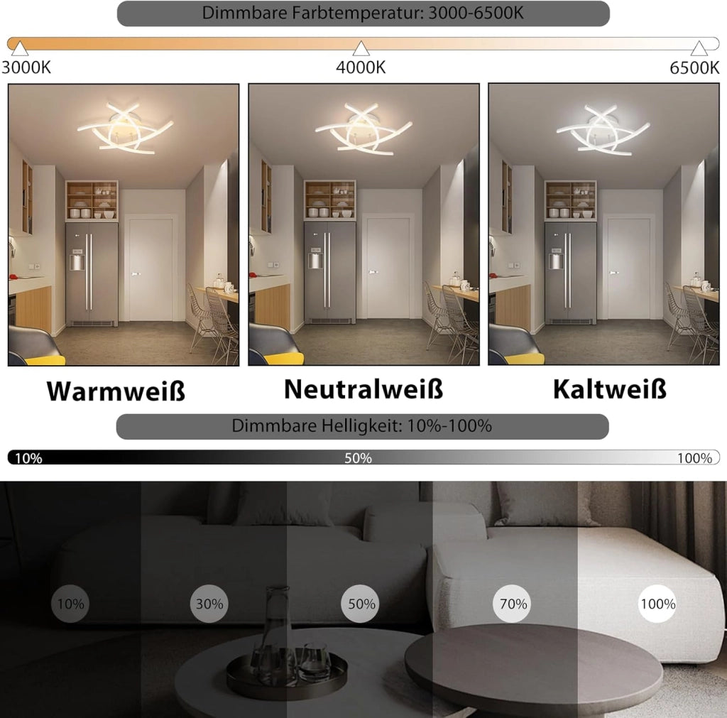 ZMH Lampada da soffitto plafoniera LED design bianca 32W telecomando per soggiorno ufficio