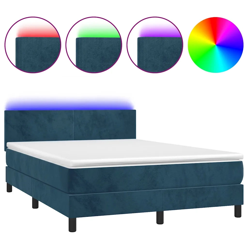 Letto a Molle con Materasso e LED Blu Scuro 140x190 cm 3134283
