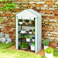 Serra da Giardino o Balcone con 4 Ripiani, Acciaio Zincato, Telone Rimovibile PE ad Alta Densità, 90x49x160cm, Bianco