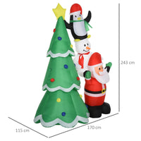 Babbo Natale Gonfiabile 170x115x243 cm con Pinguino e Pupazzo di Neve per Esterno