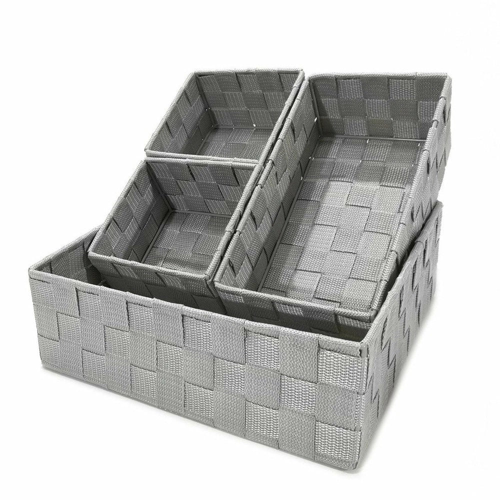 Trade Shop - Set 4pz Contenitori Grigio Chiaro Scatola In Tessuto Organizer Portaoggetti 79060 -