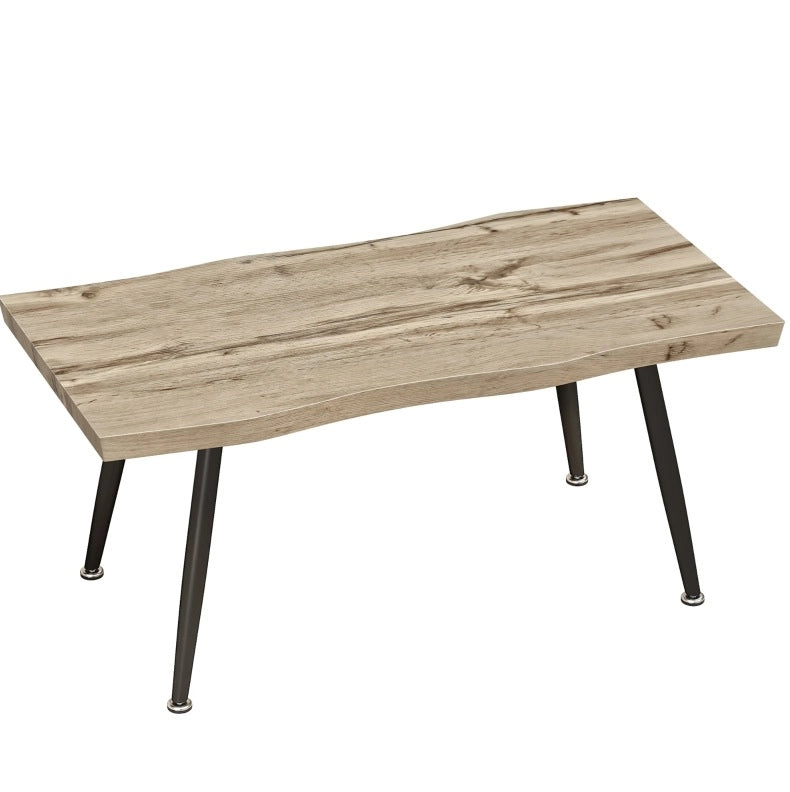 Tavolino da caffè 100x50x45 cm con piano spesso 4 cm; gambe in acciaio; legno naturale