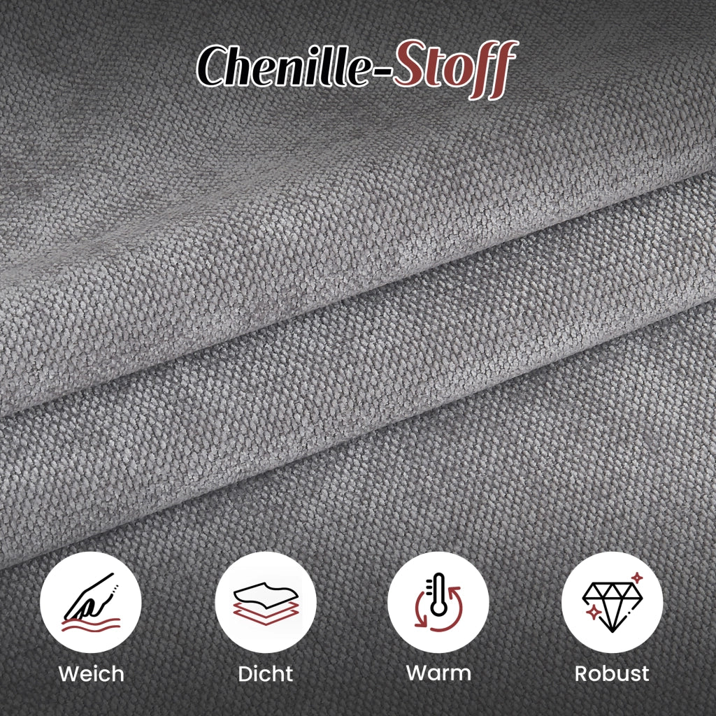 Set Tavolo da Pranzo con Panca Angolare e 2 Sedie ¨C MINIMAL ¨C Grigio/Legno, Tessuto Chenille