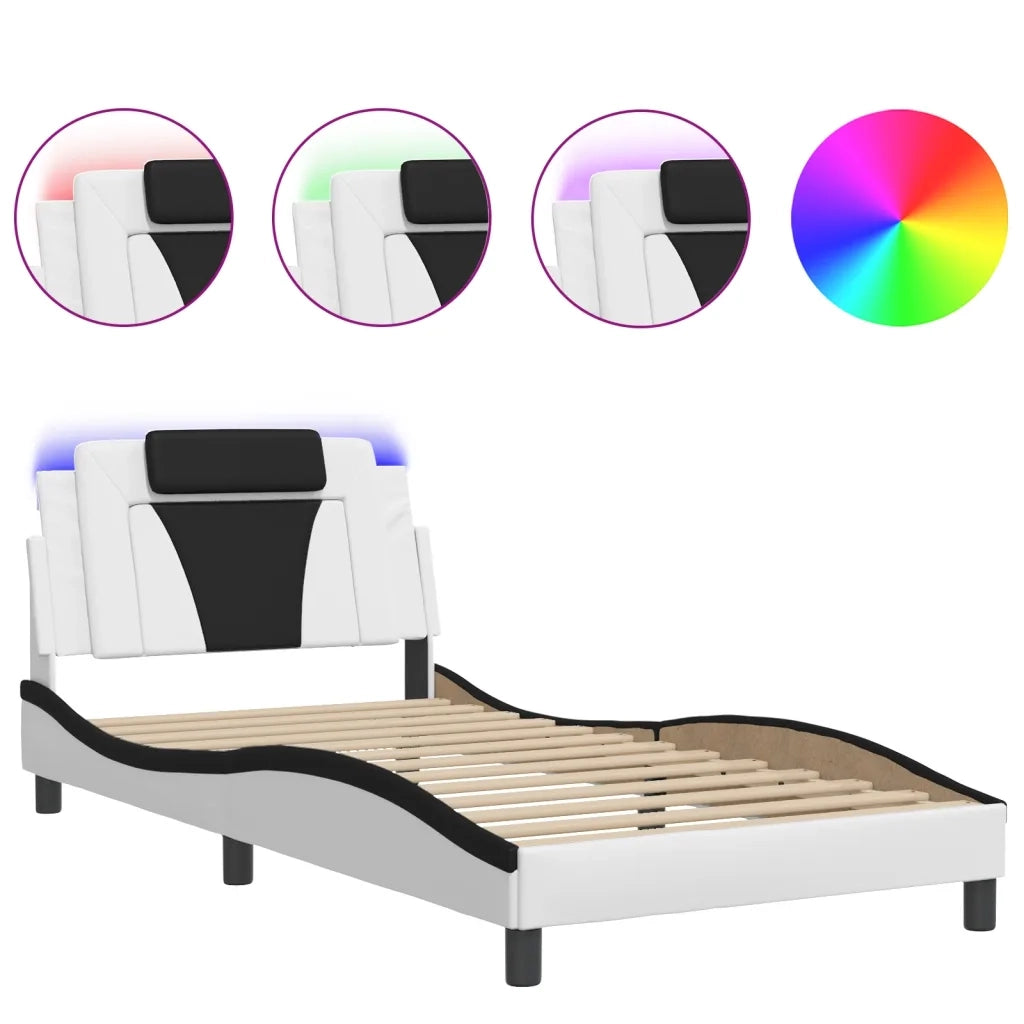 Giroletto Viana con LED senza Materasso-Struttura Letto Bianco e Nero 100x200 cm