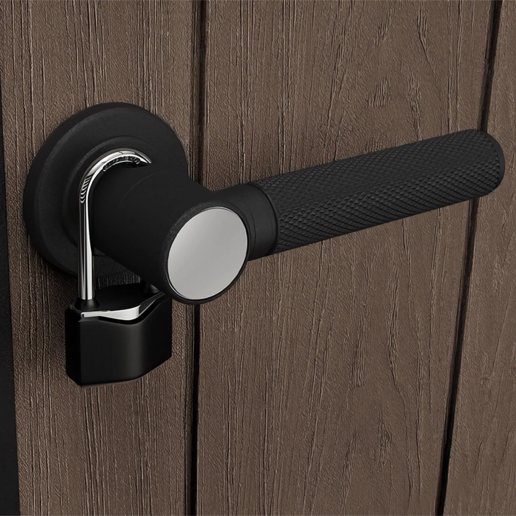Newton + 7515/1575- Casetta da Giardino 476x246x230 cm 2 Ante per deposito attrezzi finitura effetto legno Evotech+ in Resina Marrone e Nero