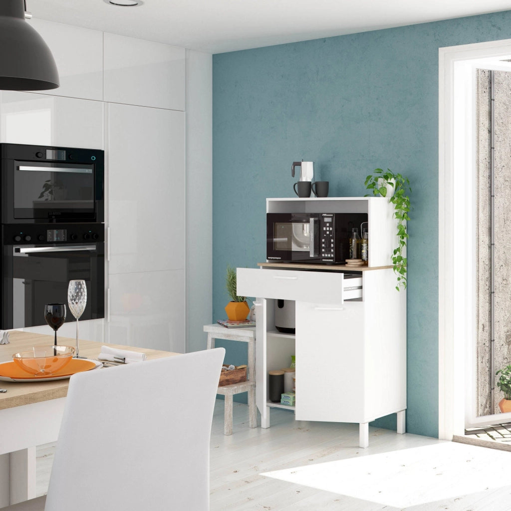 Credenza\ Asaro, Credenza da cucina a 2 ante, Mobile ausiliario multiuso, Armadio moderno, cm 72x4h126, Bianco e Rovere