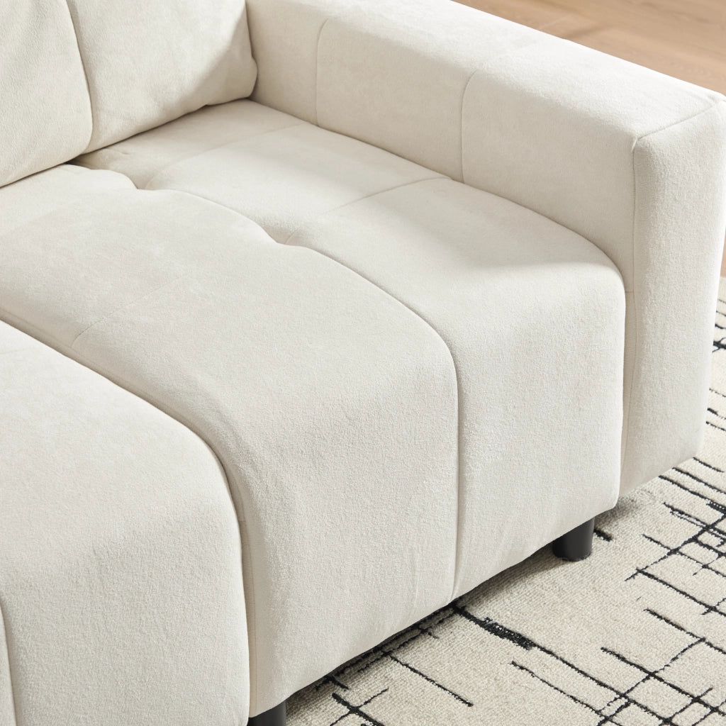 Divano convertibile 3 posti con schienale regolabile e seduta profonda, in ciniglia, Beige Bianco, 213 × 94 × 84 cm