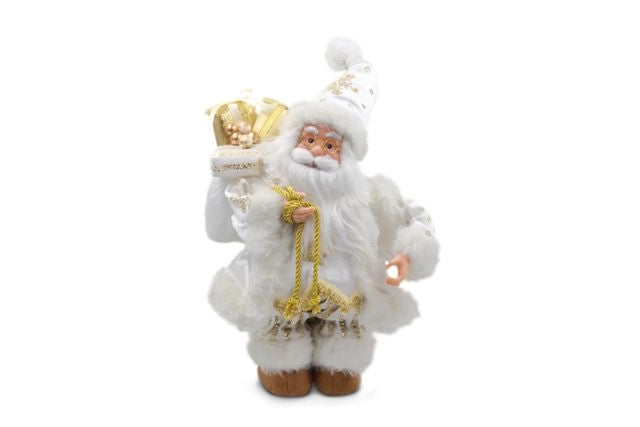 Decorazione Casa Natalizia Babbo Natale con Carillon Bianco 35 cm