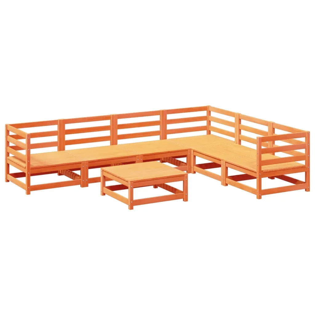 Set Divani da Giardino 7 pz Marrone Cera Legno Massello Pino 3299464