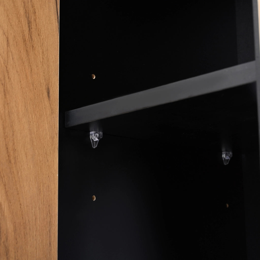 Mobile ingresso multifunzione 80 x 35 x 175 cm con 2 armadi; 1 cassetto; nero e legno naturale