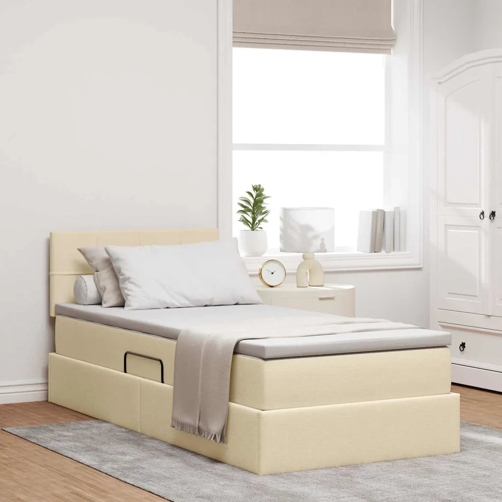 Letto con contenitore e materasso Crema 90 x 200 cm