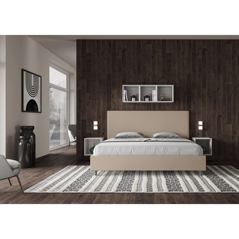 Letto imbottito Matrimoniale 180x190 cm Focus - Similpelle,Senza rete,Tortora