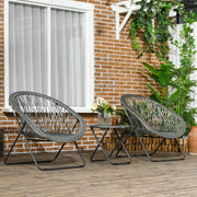 Set mobili da balcone pieghevole 3 pezzi con 2 sedie e tavolino rotondo in rattan sintetico grigio